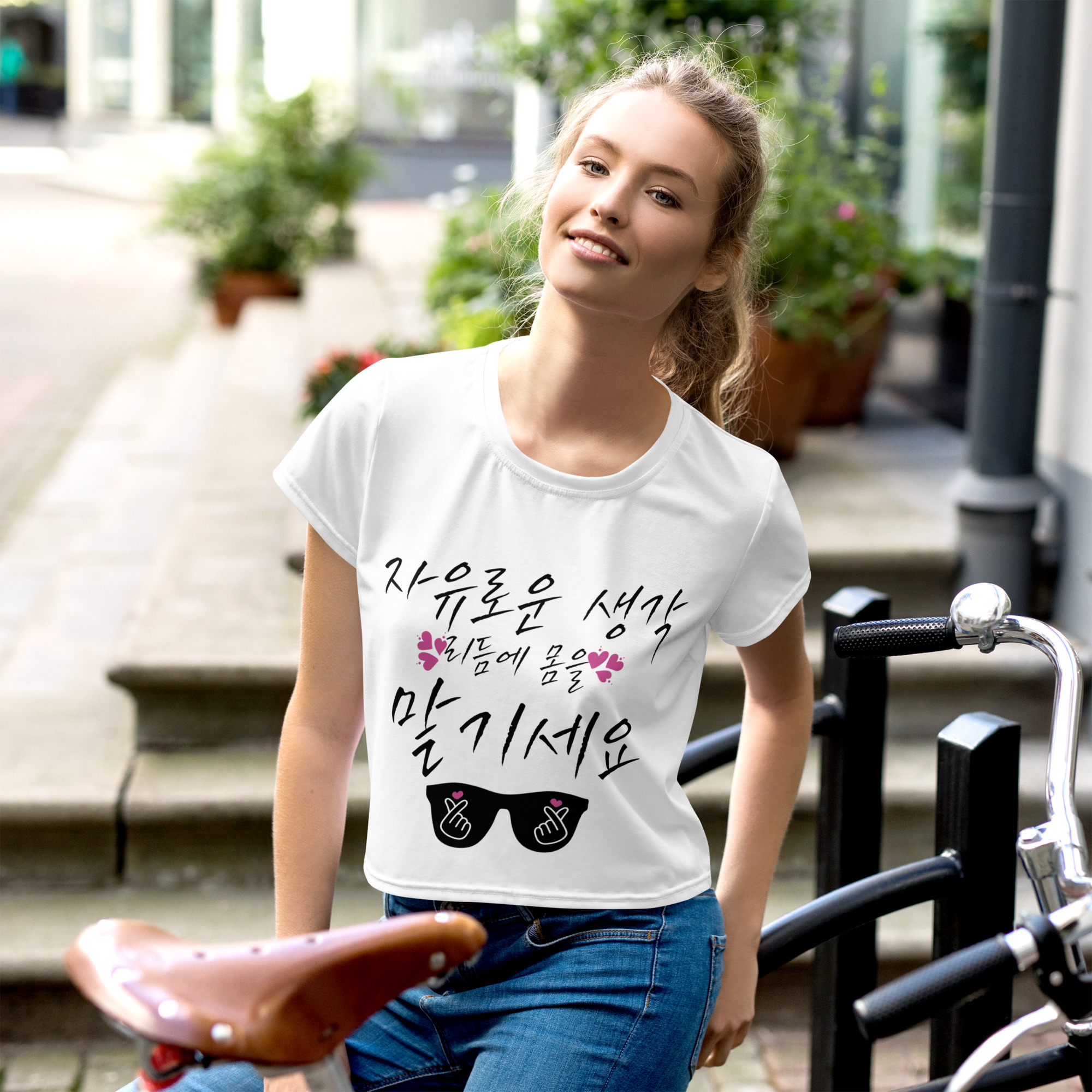 Korean Finger heart Shirt All-Over Print Crop Tee